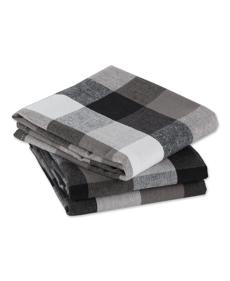 Design Imports Tri-Color Check Collection Kitchen, Dishtowel Set, Black, 3 Piece