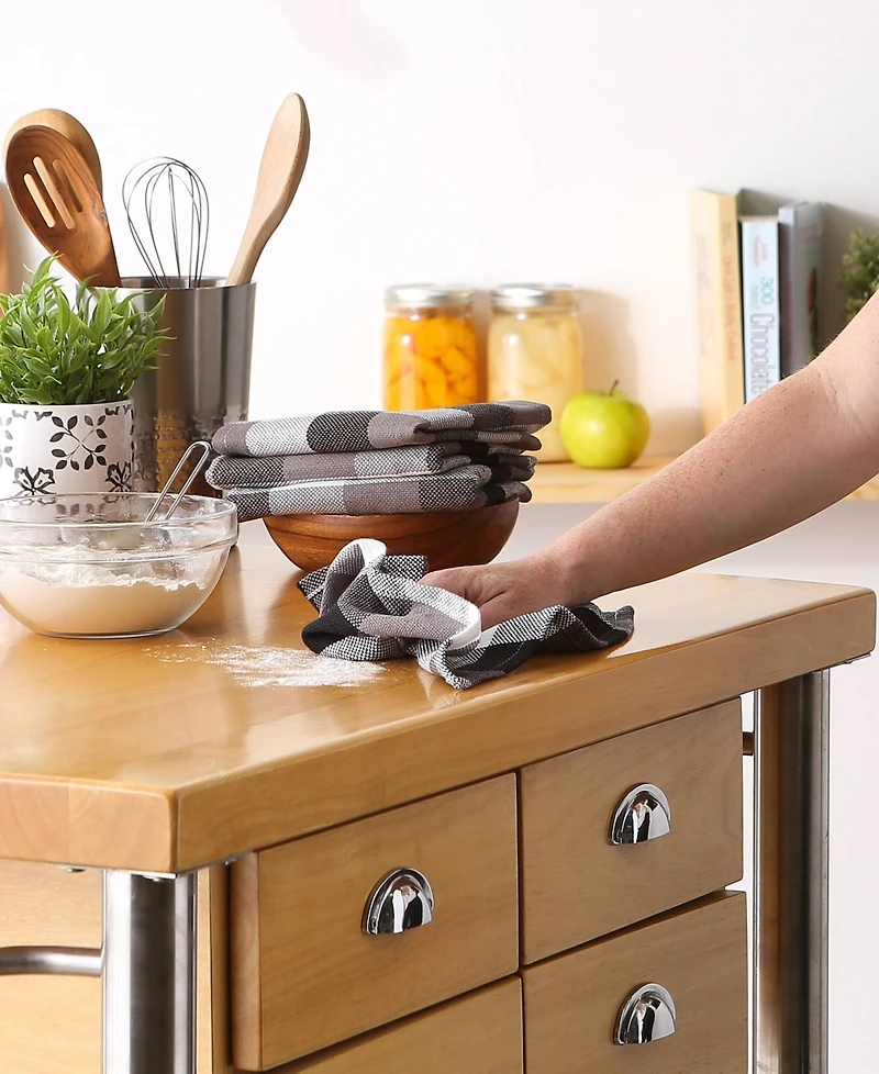 Design Imports Tri-Color Check Collection Kitchen, Dishcloth Set, Black, 4 Piece