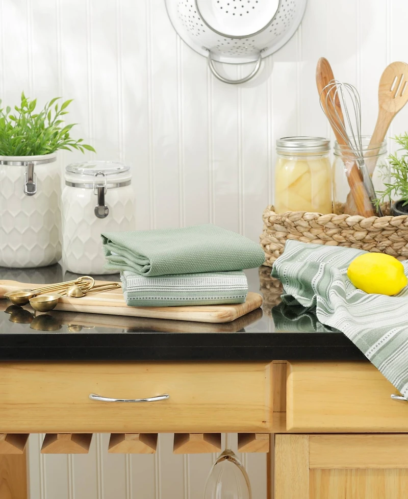 Design Imports Everyday Dishtowel Collection Urban Stripe, 20x30", Artichoke Green, 3 Piece