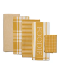 Design Imports Everyday Collection Foodie Kitchen Set, Dishtowel Dishcloth, Honey Gold, 5 Piece