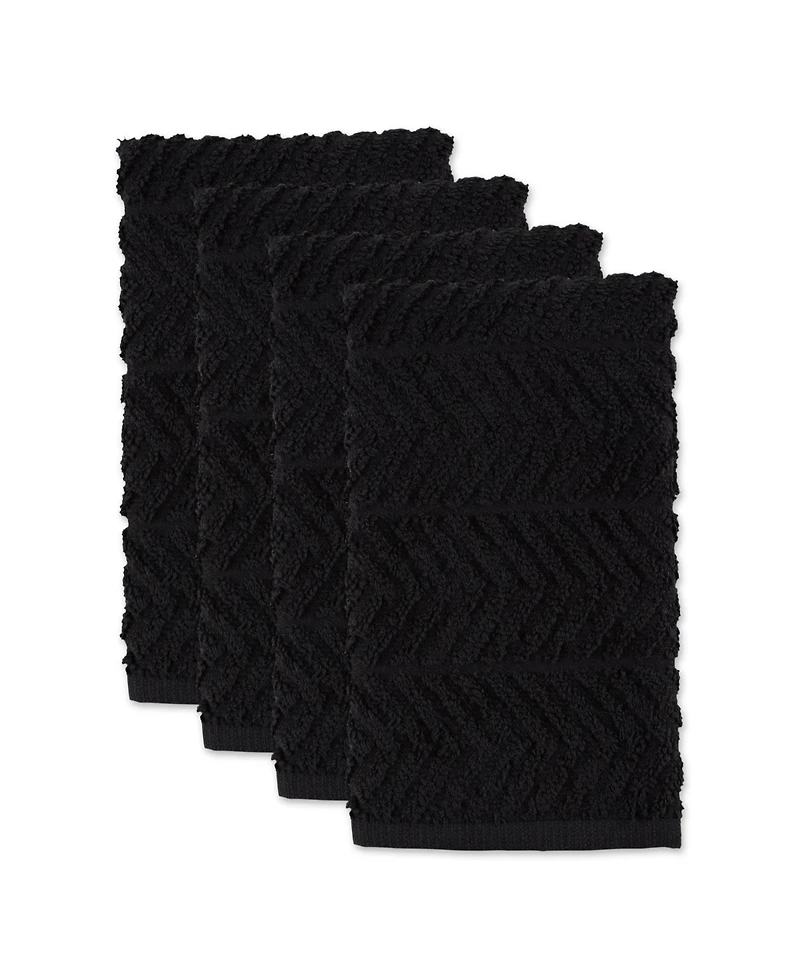 Design Imports Luxury Bar Mop Collection Chevron Dishtowel Set, 16x19", Black, 4 Piece