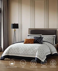 Bebejan Geometric Black & White Bedding 200 Thread Count 100% Cotton Sateen 5 Piece Reversible Queen Comforter Set