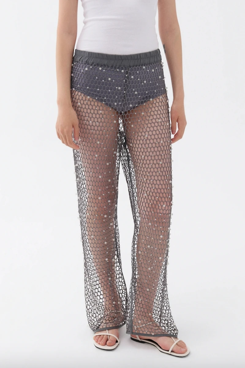 Nocturne Women's Shimmering Threaded Mesh Pants