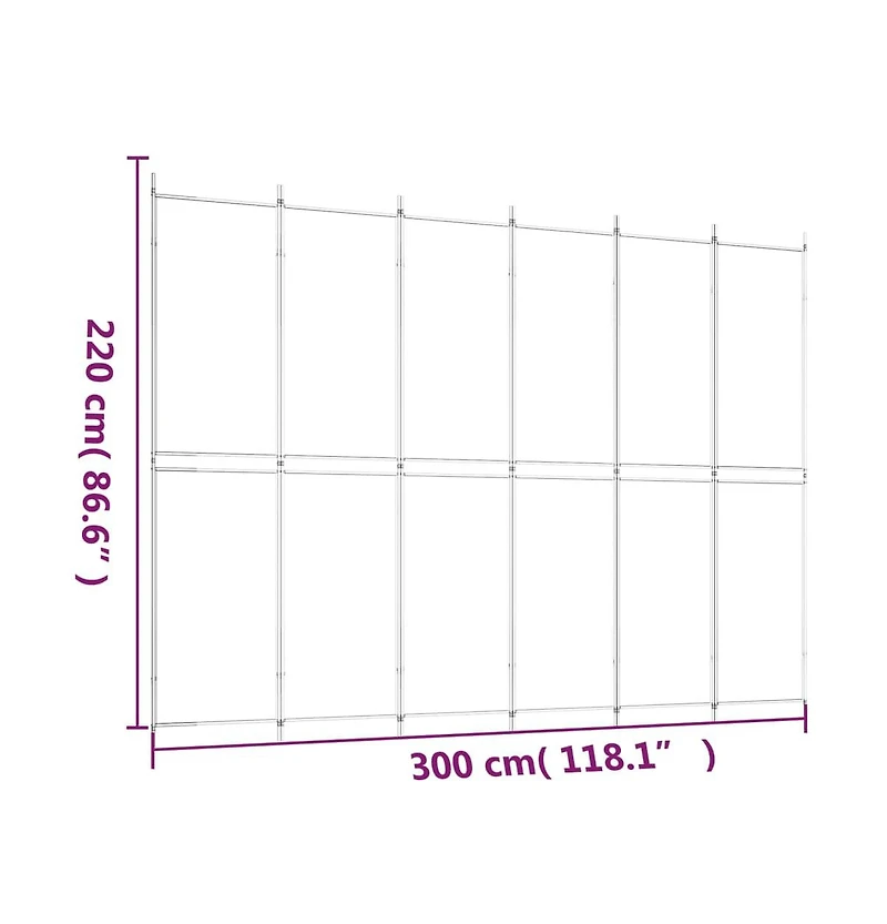 vidaXL 6-Panel Room Divider White 118.1"x86.6" Fabric