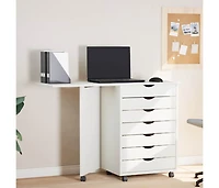Rolling Cabinet with Desk Moss White Solid Wood Pine