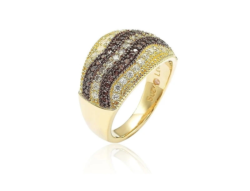 Suzy Levian Sterling Silver Cubic Zirconia Multi Row Brown Ring