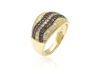 Suzy Levian Sterling Silver Cubic Zirconia Multi Row Brown Ring