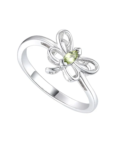 GiGiGirl Sterling Silver White Gold Plated with Light Green Tourmaline Cz Butterfly Ring for Kids/Teens