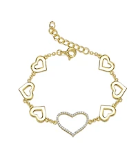 GiGiGirl 14k Yellow Gold Plated with Cubic Zirconia Heart Halo Charm Kids/Teens Bracelet in Sterling Silver