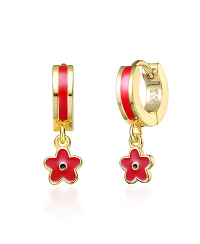 GiGiGirl 14k Yellow Gold Plated Red Enamel Dangle Flower Earrings for Toddler/Kids