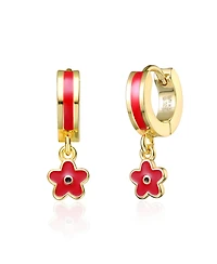 GiGiGirl 14k Yellow Gold Plated Red Enamel Dangle Flower Earrings for Toddler/Kids