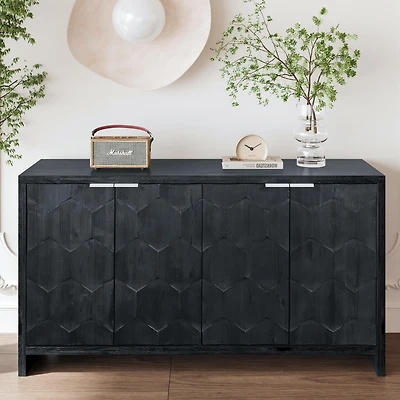 Streamdale Farmhouse Style 4-Door Storage Cabinet in Distressed Black