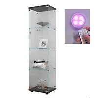 Streamdale Furniture Lighted 4 Shelves Glass Cabinet Glass Display Cabinet With One Door, Black