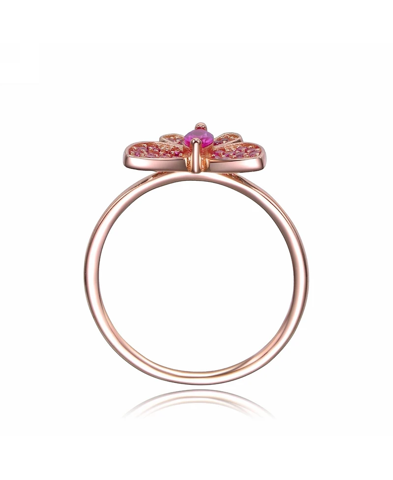 GiGiGirl Sterling Silver with Rose Gold Plated Red Cubic Zirconia Butterfly Ring