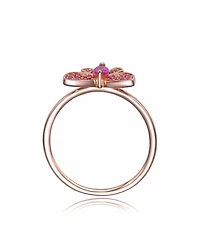 GiGiGirl Sterling Silver with Rose Gold Plated Red Cubic Zirconia Butterfly Ring