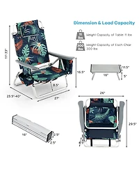 Gymax 2-Pack Folding Backpack Beach Chair Table Set 5-Position Outdoor Reclining Chair