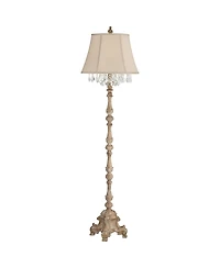 Barnes and Ivy Duval Country Cottage Floor Lamp 63 1/2" Tall Distressed Faux Wood Candlestick Crystal Glass Beading Cream Bell Shade for Living R