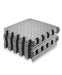 Philosophy Gym Pack of 12 Exercise Flooring Mats - 12 x 12 Inch Foam Rubber Interlocking Puzzle Floor Tiles - Gray