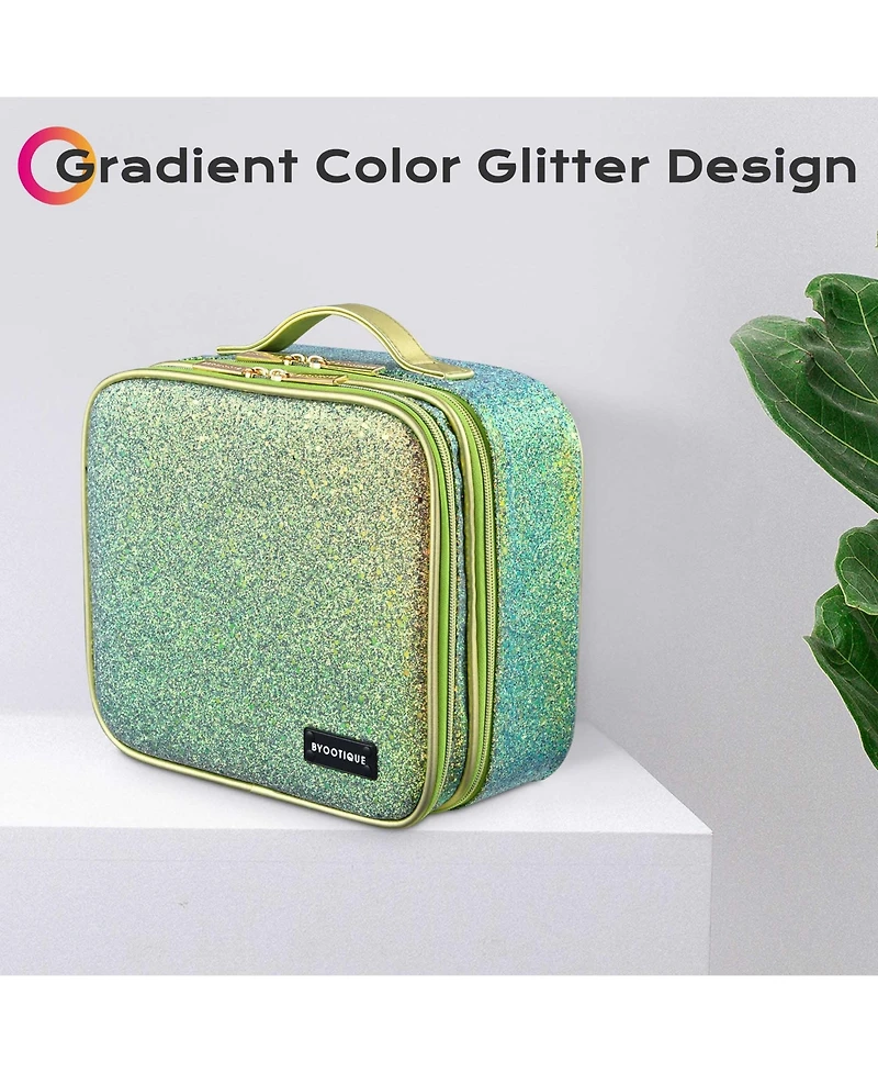 Byootique Portable Glitter Makeup Train Case Brush Holder Cosmetic Bag Travel