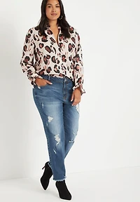 Eloquii Women's Printed Button Down Shirt With Ruffle Neck