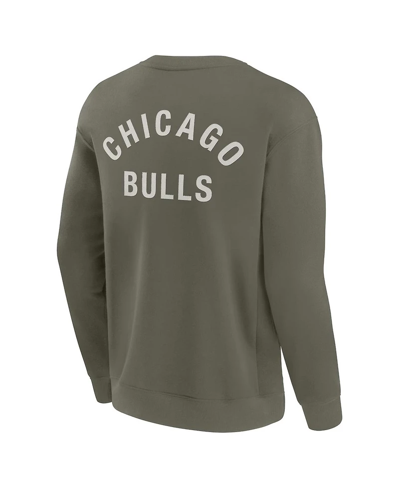 Fanatics Signature Men's and Women's Olive Chicago Bulls Super Soft Pullover Crew Sweatshirt