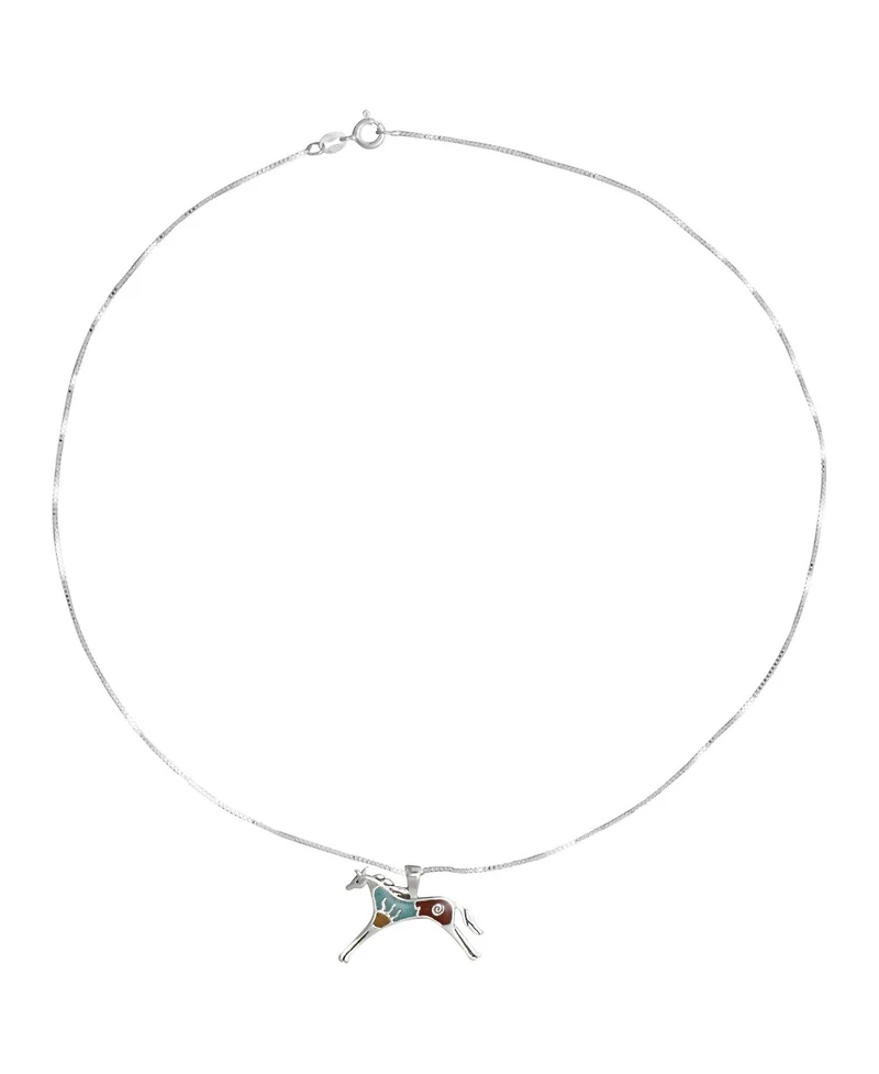 American West Jewelry Sterling Silver and Multi-Gemstone Inlay Horse Pendant Necklace, 18 Inches