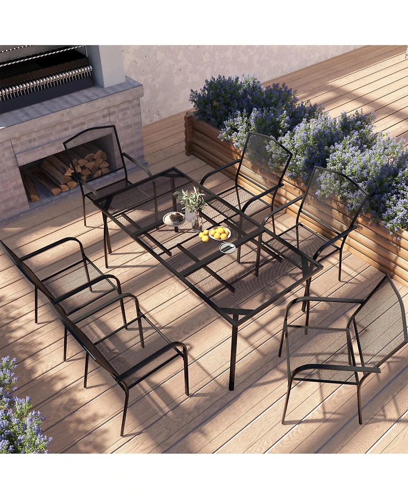 Mondawe 7-Piece Steel Mesh Table And Chair Set With 6 Pcs Steel Mesh Dining Chairs
