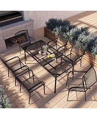 Mondawe 7-Piece Steel Mesh Table And Chair Set With 6 Pcs Steel Mesh Dining Chairs