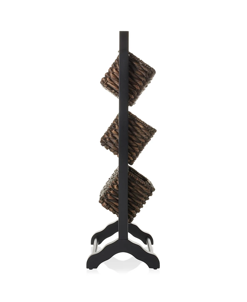 Casafield 3-Tier Floor Stand Rack with Hanging Storage Baskets, Walnut/Espresso - Wood Tower Organizer for Bathroom, Kitchen, Laundry, Living Room