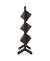 Casafield 3-Tier Floor Stand Rack with Hanging Storage Baskets, Walnut/Espresso - Wood Tower Organizer for Bathroom, Kitchen, Laundry, Living Room