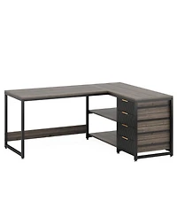 Tribesigns L Shaped Computer Desk with Storage Drawers, 59 inch Corner Desk with Shelves, Reversible L-Shaped Office Desk Writing Table Workstation fo