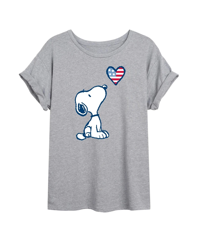 Hybrid Apparel Trendy Juniors Peanuts Snoopy HEart Graphic Oversized Tee