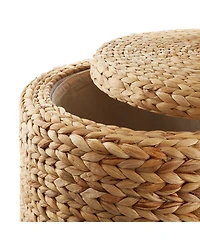 Casafield 17" Round Storage Ottoman with Lid - Natural, Handwoven Footstool for Living Room, Bedroom, Bathroom, Home Office