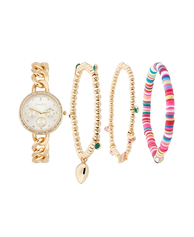 Jessica Carlyle Women's Inspirational Gold-Tone Metal Alloy Bracelet Watch 34mm Gift Set