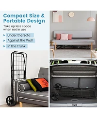 Sugift Folding Shopping Cart with Swiveling Wheels and Dual Storage Baskets