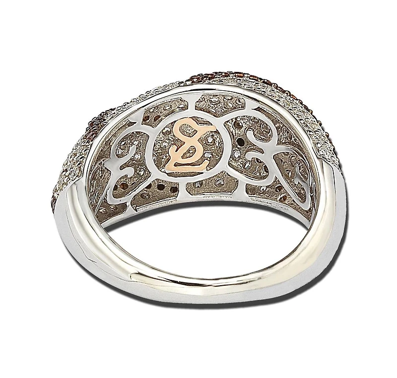 Suzy Levian Sterling Silver Cubic Zirconia Pave Brown Crossover Ring