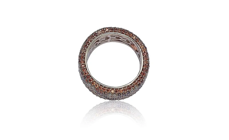 Suzy Levian Sterling Silver Cubic Zirconia White & Black Pave Flower Eternity Band Ring