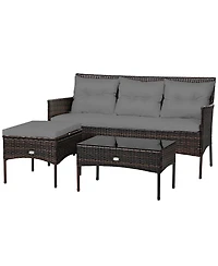 Gymax 3PCS Patio Rattan Sectional Conversation Furniture Set w/ Grey Cushions