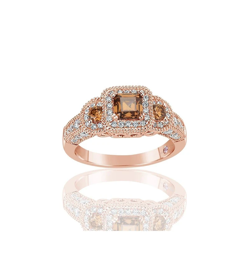Suzy Levian Sterling Silver Cubic Zirconia Asscher Cut Brown Center Stone Ring