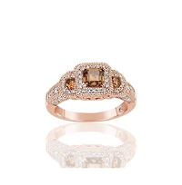 Suzy Levian Sterling Silver Cubic Zirconia Asscher Cut Brown Center Stone Ring