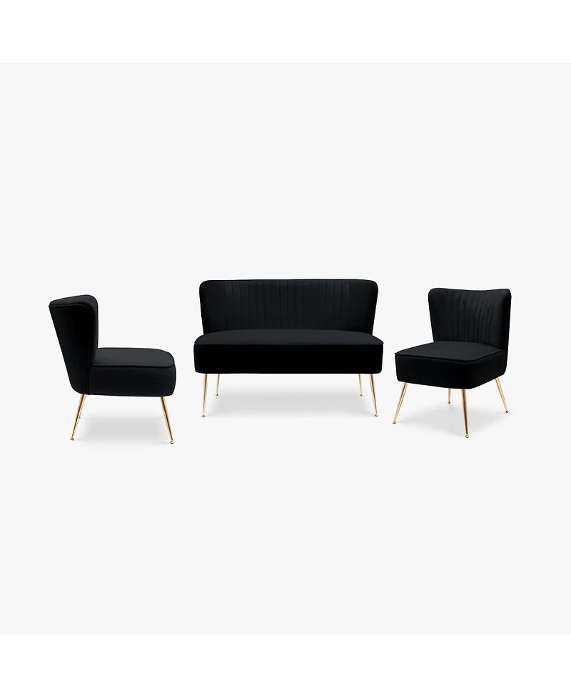 Mid Century Modern Tufted Velvet Loveseat Sofa Accent Chair Set