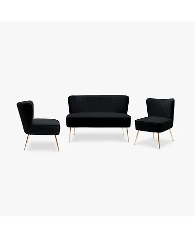 Mid Century Modern Tufted Velvet Loveseat Sofa Accent Chair Set