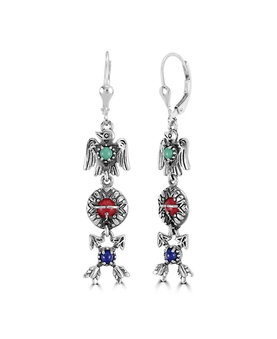 American West Jewelry Sterling Silver Gemstone Thunderbird, Sun and Crossed Arrows Dangle Earrings