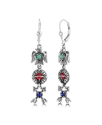 American West Jewelry Sterling Silver Gemstone Thunderbird, Sun and Crossed Arrows Dangle Earrings