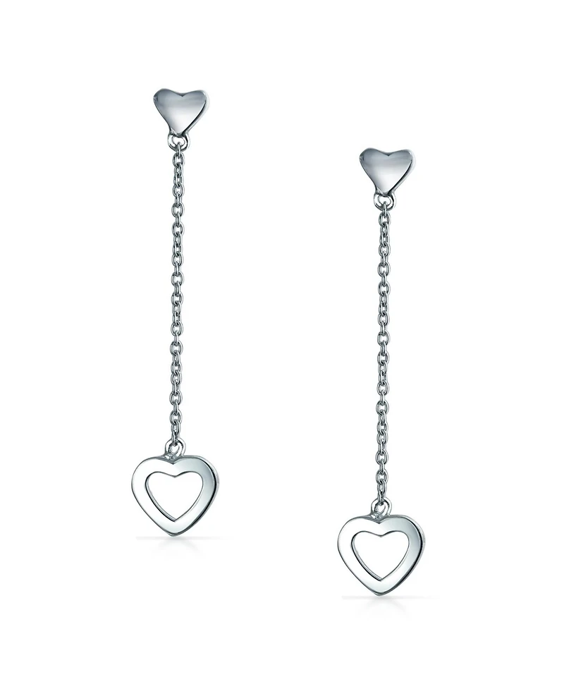 Bling Jewelry Simple Chain Long Linear Open Hearts Dangle Earrings Lightweight Sterling Silver