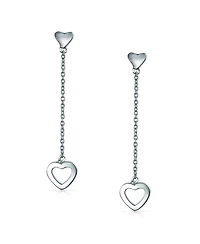 Bling Jewelry Simple Chain Long Linear Open Hearts Dangle Earrings Lightweight Sterling Silver