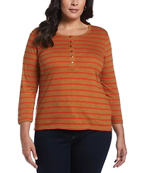 Ella Rafaella Plus cotton Knit 3/4 Sleeve Henley Top