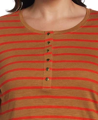 Ella Rafaella Plus cotton Knit 3/4 Sleeve Henley Top