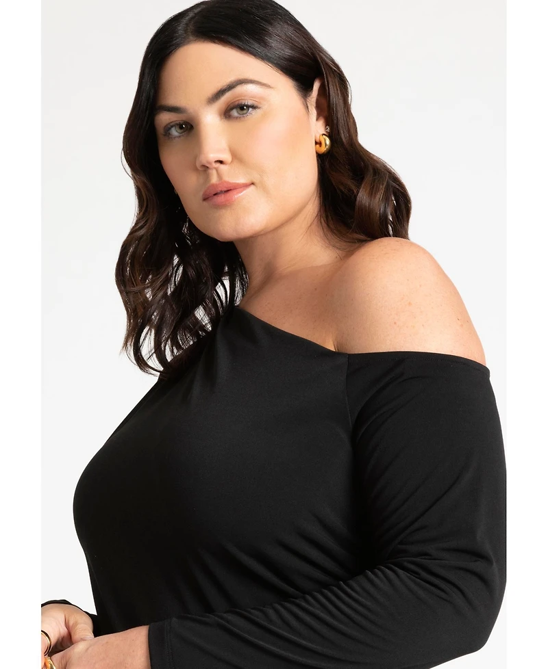 Eloquii Women's Plus Ruched One Shoulder Tee With Thumbhole Sleeve