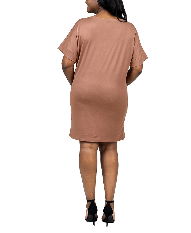 24seven Comfort Apparel Plus Loose Fit V-Neck T Shirt Dress